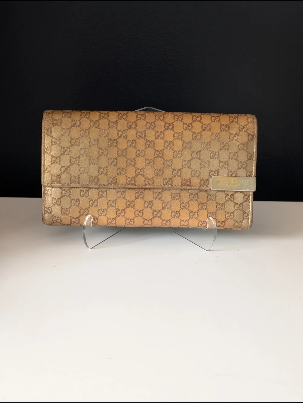 Gucci Guccissima Micro Gold Metallic Long Snap Wallet